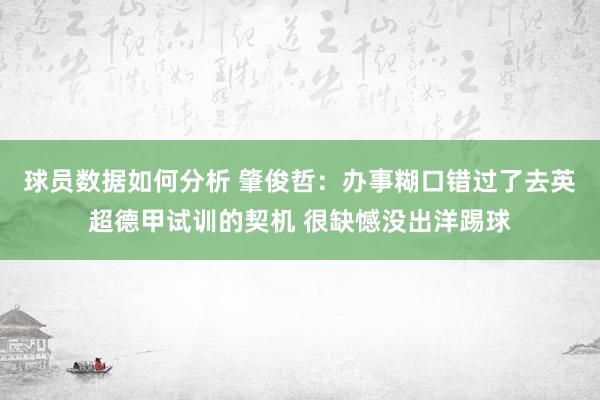 球员数据如何分析 肇俊哲：办事糊口错过了去英超德甲试训的契机 很缺憾没出洋踢球